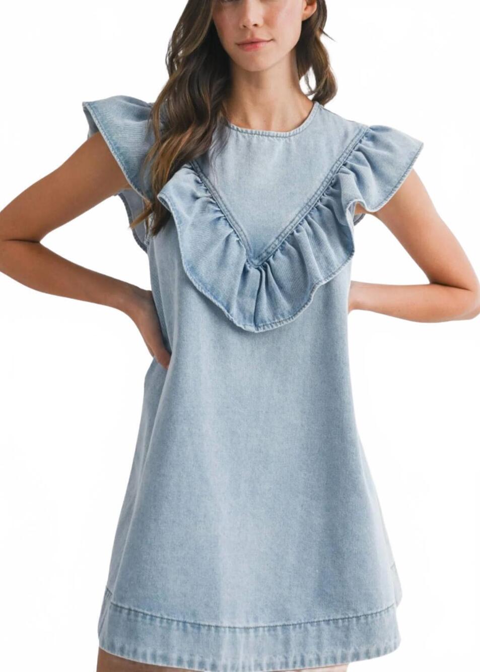 NEW MABLE jen mini dress in light denim